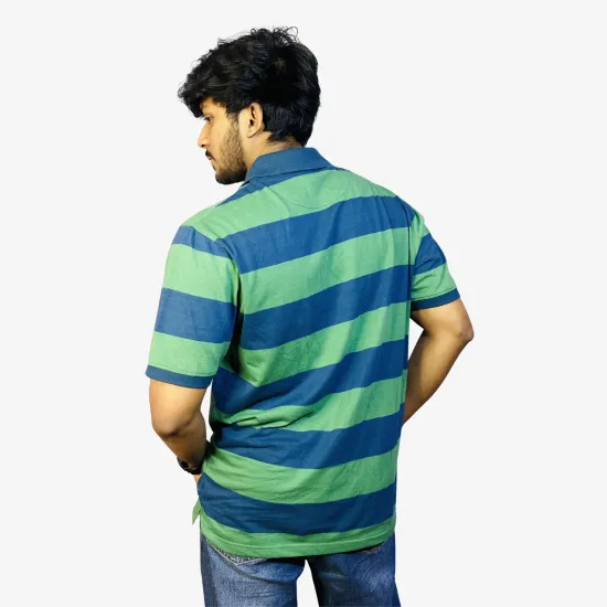 Men's Premium Blue Green Striped Polo T-Shirt